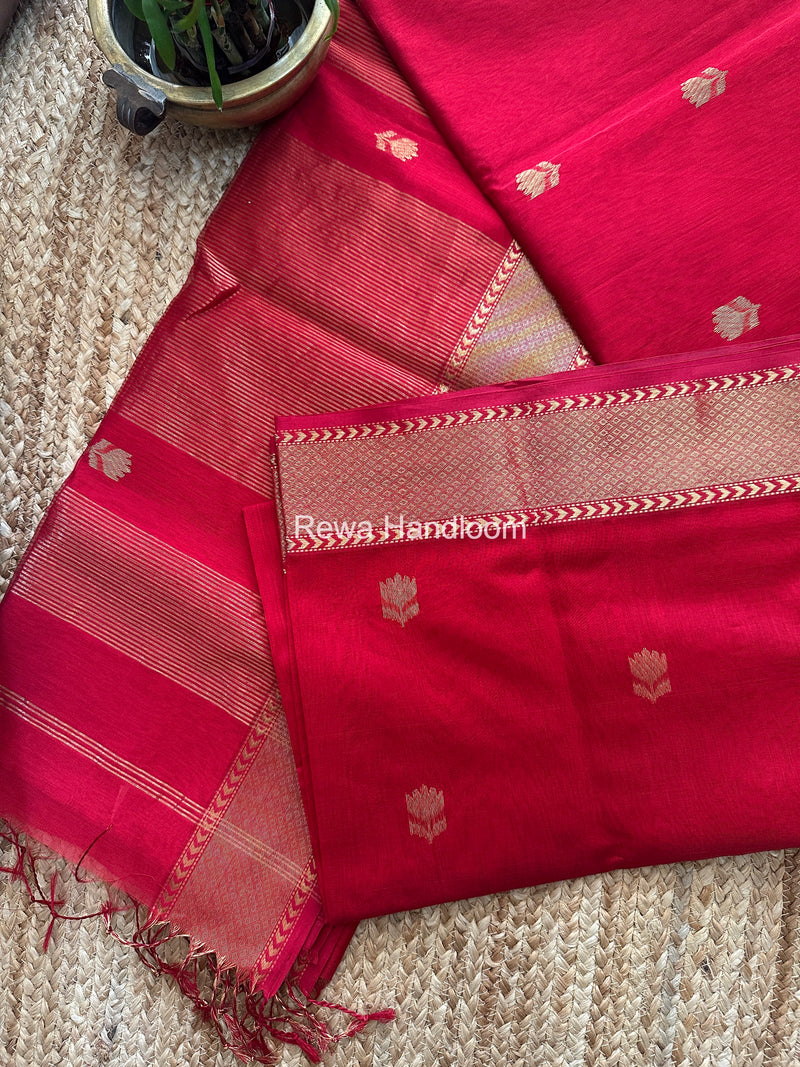 Maheshwari Red Lotus Butta Saree LLBS039