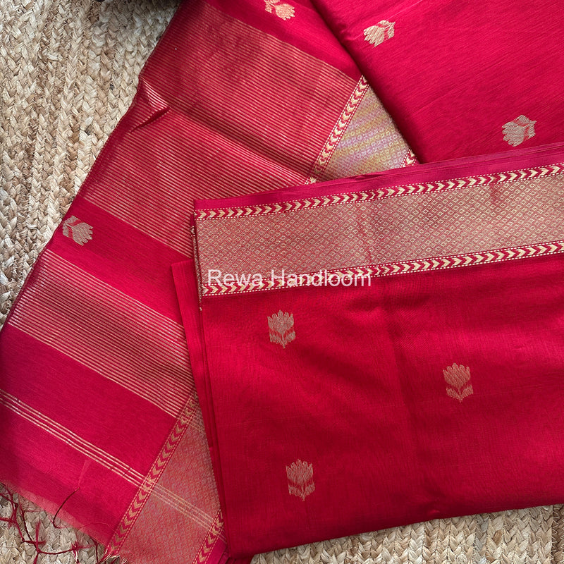 Maheshwari Red Lotus Butta Saree LLBS039