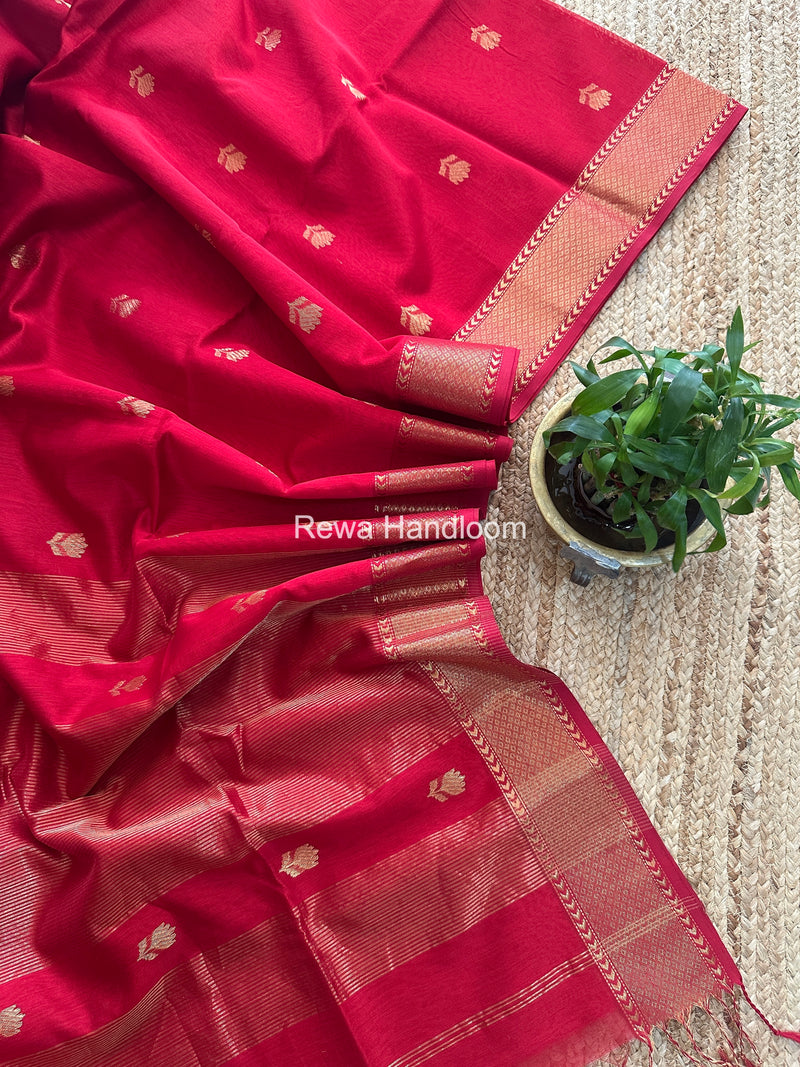 Maheshwari Red Lotus Butta Saree LLBS039