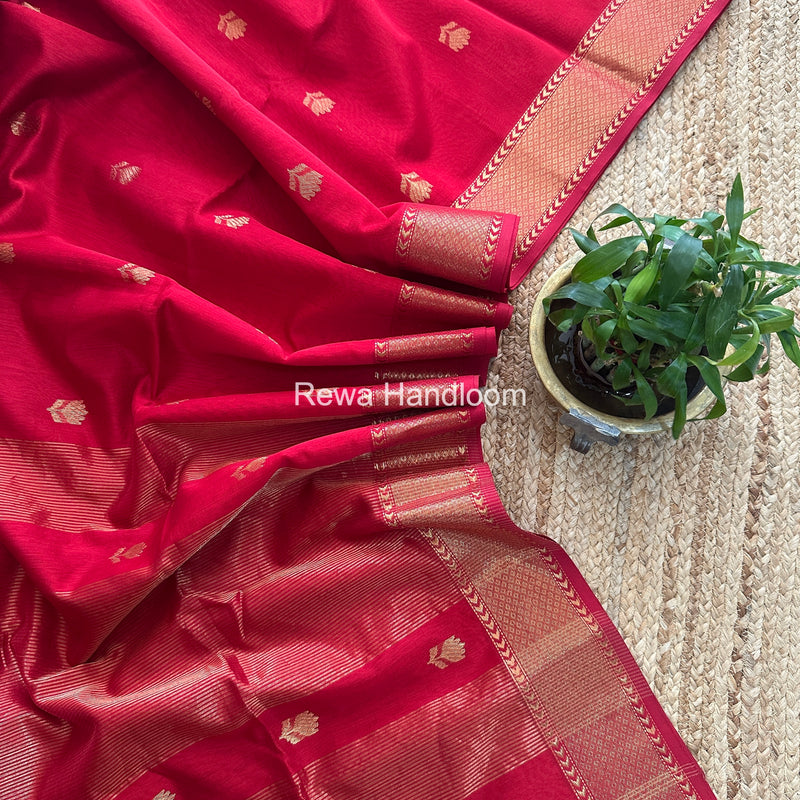 Maheshwari Red Lotus Butta Saree LLBS039