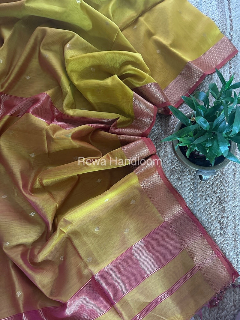 Yellow Zari Butti Maheshwari Saree DBSS02