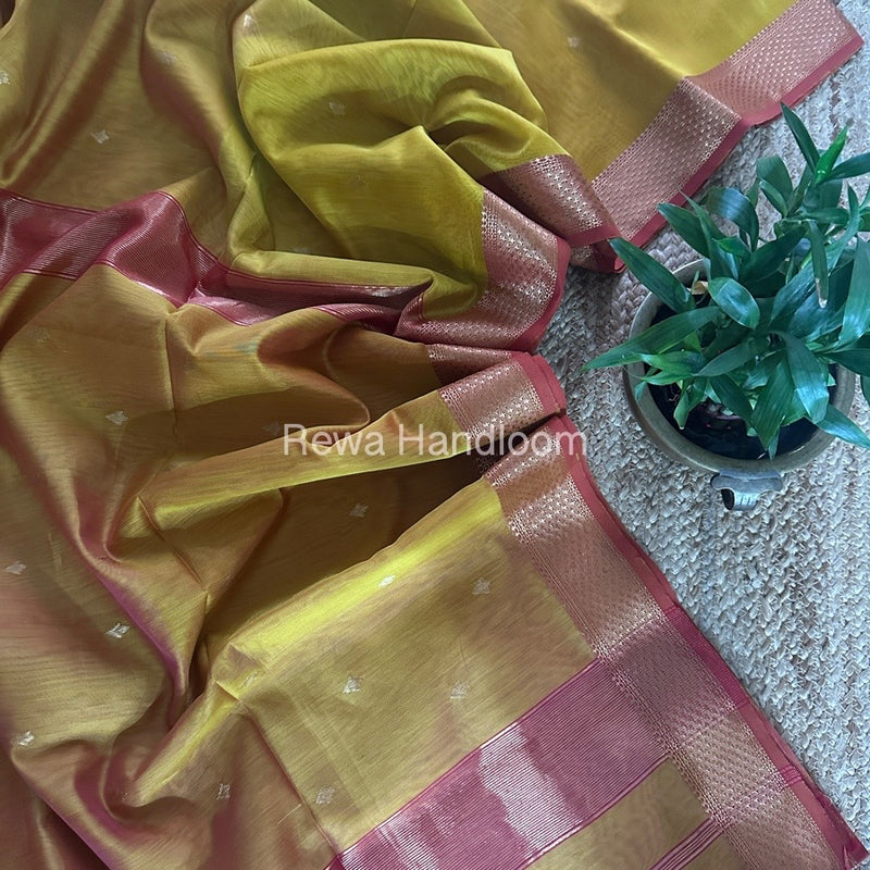 Yellow Zari Butti Maheshwari Saree DBSS02