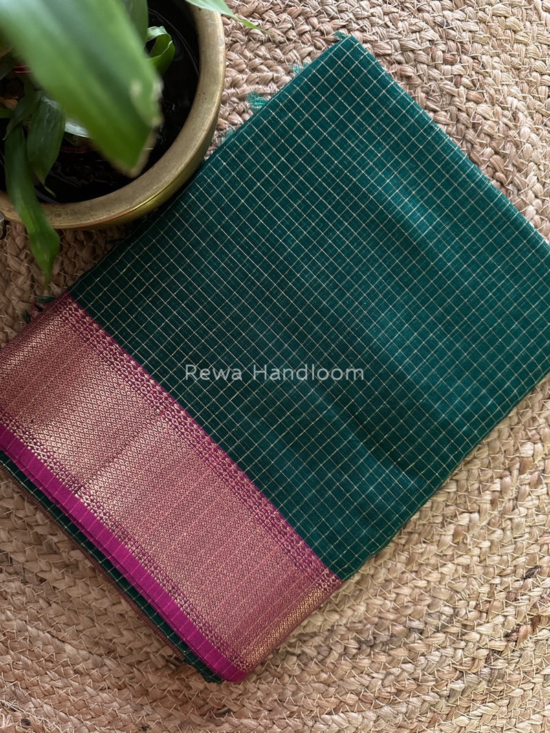 Maheshwari Green Zari Checks Saree ZCHX146