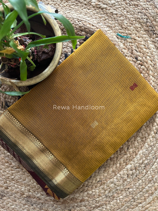 Golden Brown Butta Pallu Zari Border Saree ~ Maheshwari Saree BTPS018