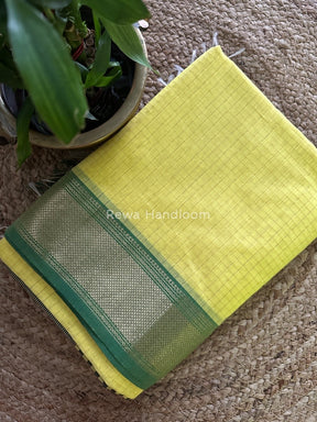 Maheshwari Lemon Yellow Zari Checks Saree ZCHX143