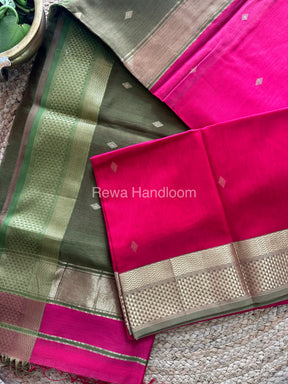 Turmeric Rani Pink Zari Butti ~ Maheshwari Saree-PTB-018