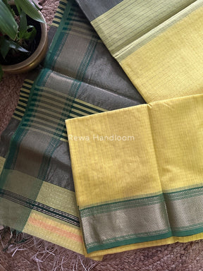 Maheshwari Lemon Yellow Zari Checks Saree ZCHX143