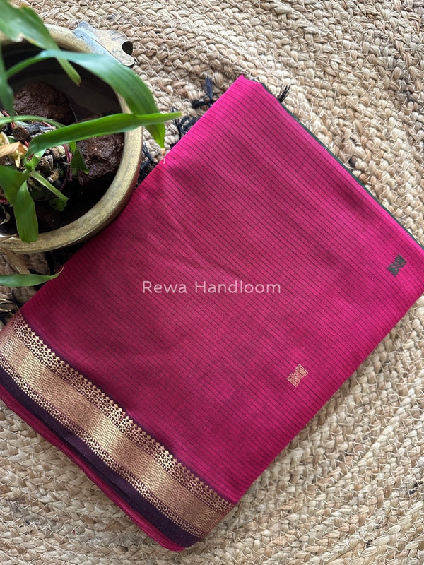 Rani Pink Butta Pallu Zari Border Saree ~ Maheshwari Saree BTPS025