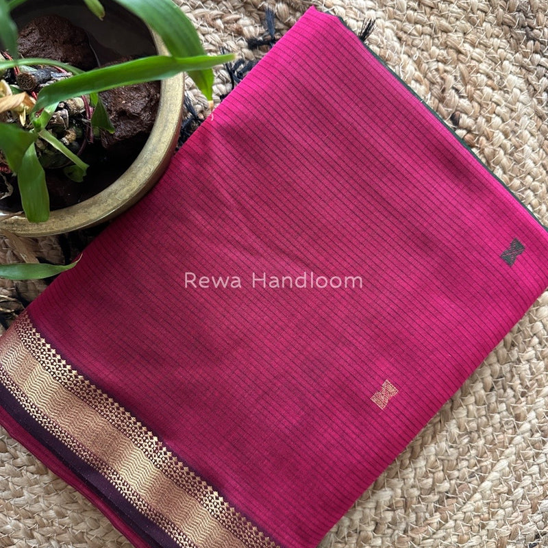 Rani Pink Butta Pallu Zari Border Saree ~ Maheshwari Saree BTPS025