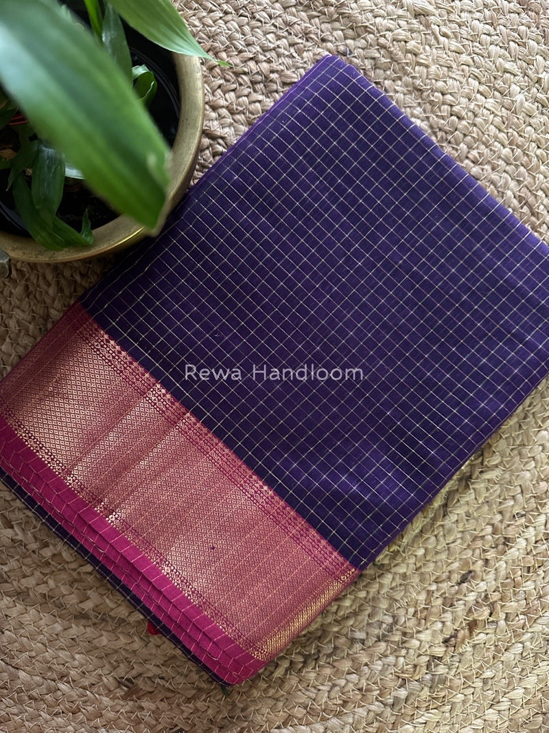 Maheshwari Purple Zari Checks Saree ZCHX053