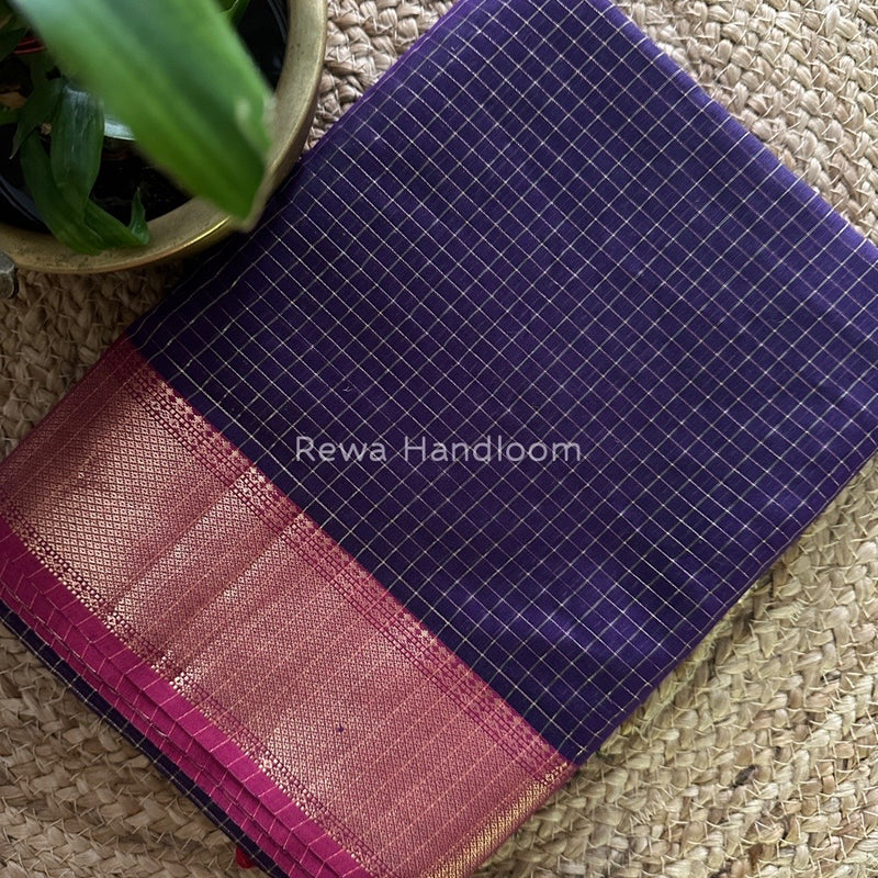 Maheshwari Purple Zari Checks Saree ZCHX053