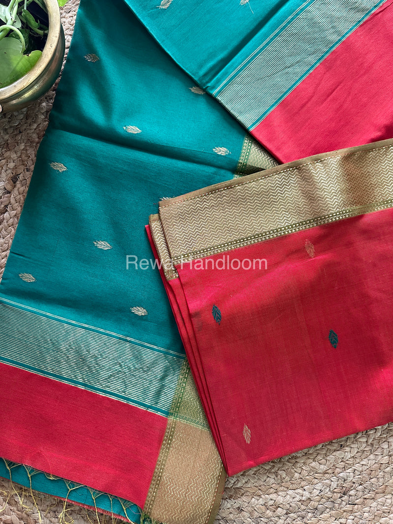 Turmeric Red Zari Butti ~ Maheshwari Saree-PTB-020