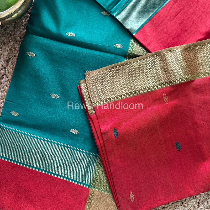 Turmeric Red Zari Butti ~ Maheshwari Saree-PTB-020