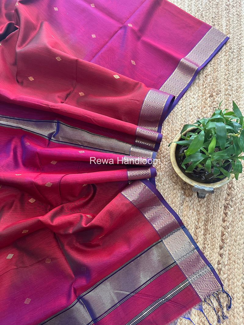 Maheshwari Maroon Diamond Shaded Butti Saree DBSS016