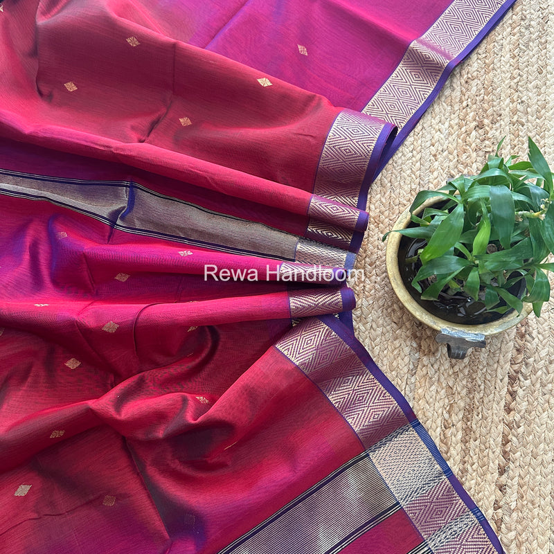 Maheshwari Maroon Diamond Shaded Butti Saree DBSS016