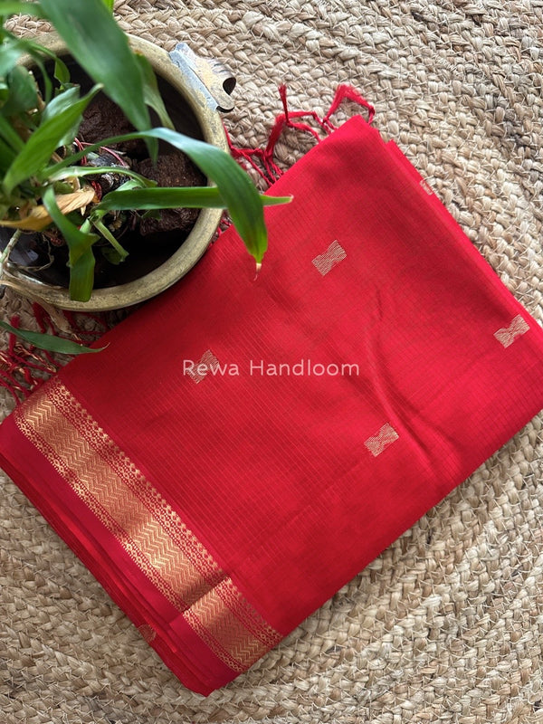 Red Butta Pallu Zari Border Saree ~ Maheshwari Saree BTPS019