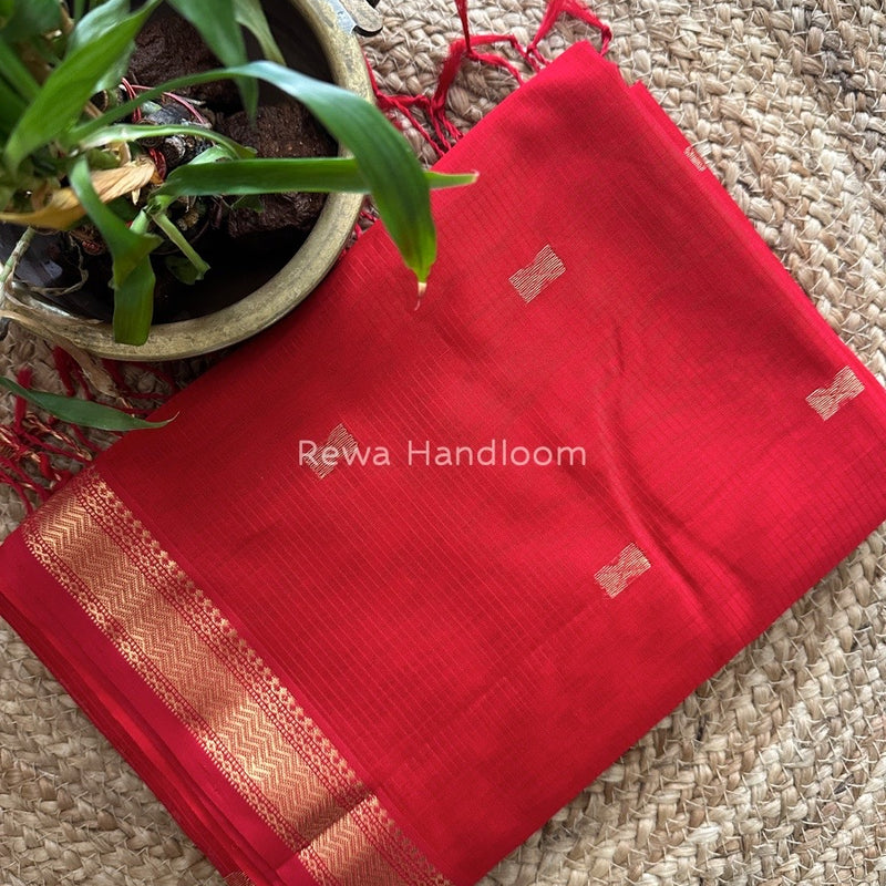 Red Butta Pallu Zari Border Saree ~ Maheshwari Saree BTPS019