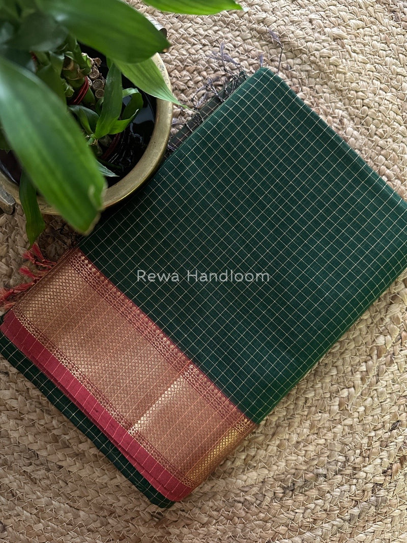 Maheshwari Green Zari Checks Saree ZCHX172
