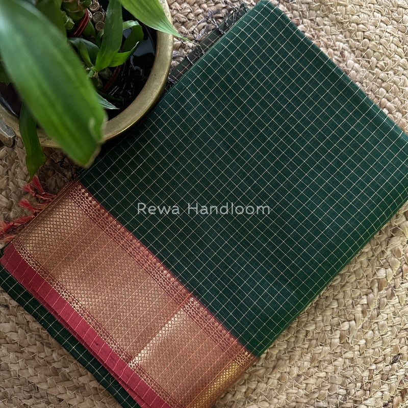 Maheshwari Green Zari Checks Saree ZCHX172