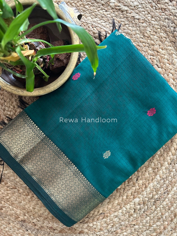 Dark Green Butta Pallu Zari Border Saree ~ Maheshwari Saree BTPS015
