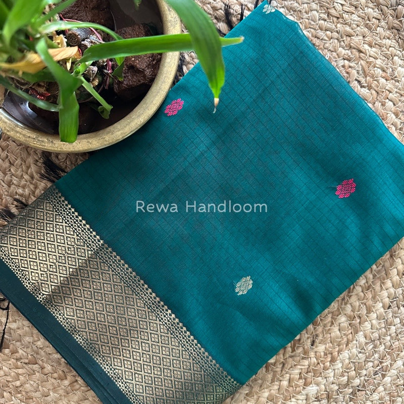 Dark Green Butta Pallu Zari Border Saree ~ Maheshwari Saree BTPS015