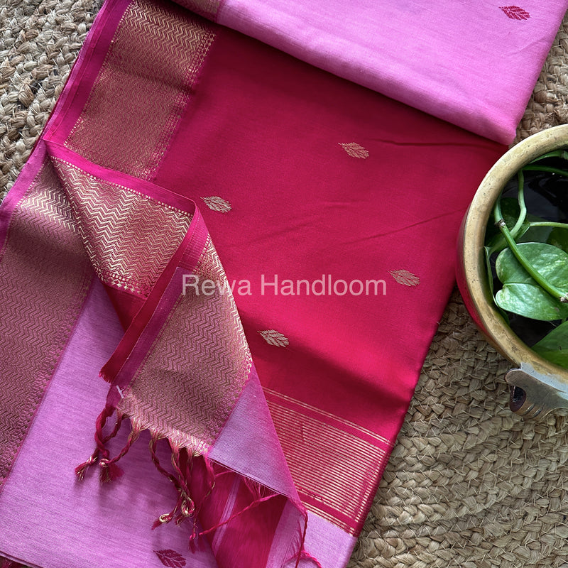 Turmeric Baby Pink Zari Butti ~ Maheshwari Saree-PTB-014