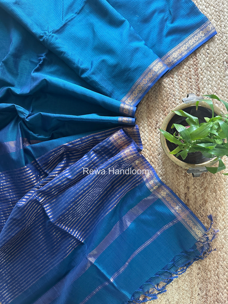 Maheshwari Blue Garbha Reshami Silk Saree GS345