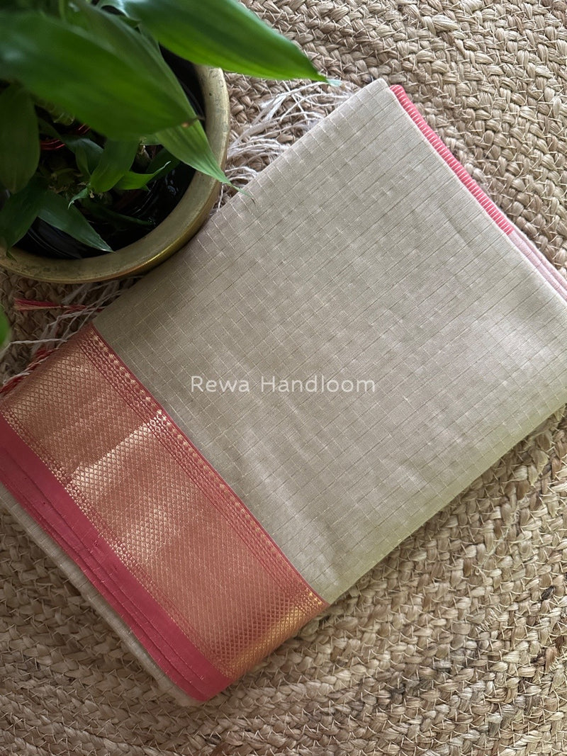 Maheshwari Beige Zari Checks Saree ZCHX167