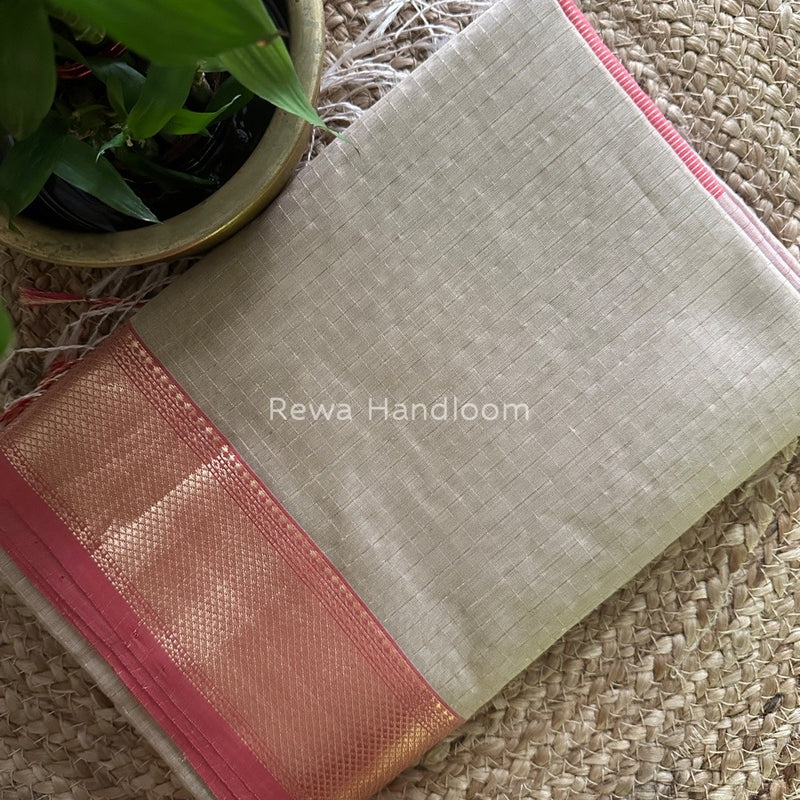 Maheshwari Beige Zari Checks Saree ZCHX167