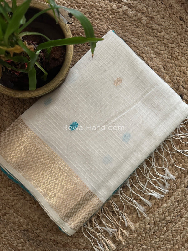 White Butta Pallu Zari Border Saree ~ Maheshwari Saree BTPS020