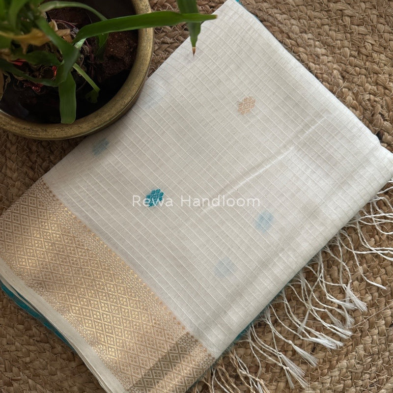 White Butta Pallu Zari Border Saree ~ Maheshwari Saree BTPS020