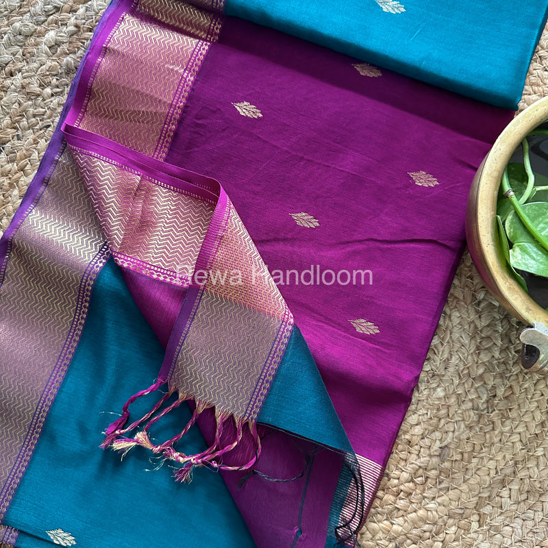 Turmeric Rama Green Zari Butti ~ Maheshwari Saree-PTB-027