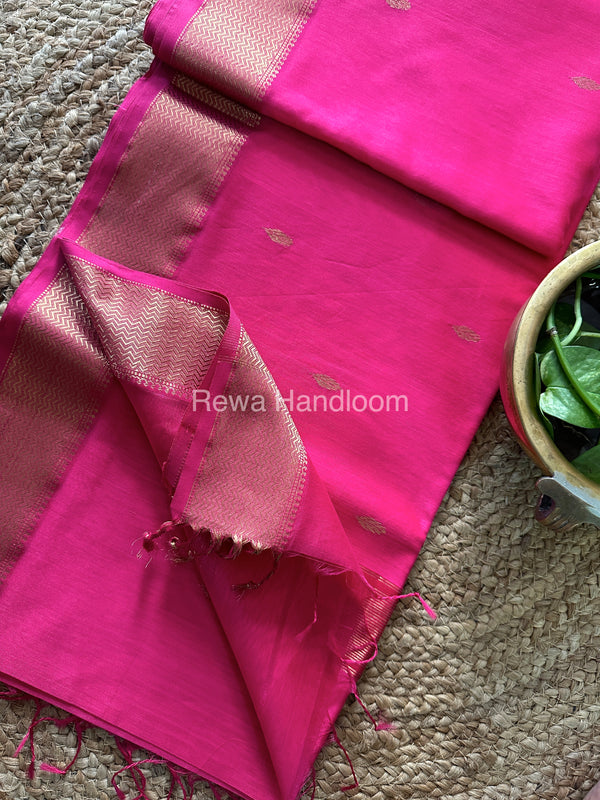 Turmeric Pink Zari Butti ~ Maheshwari Saree-PTB-032