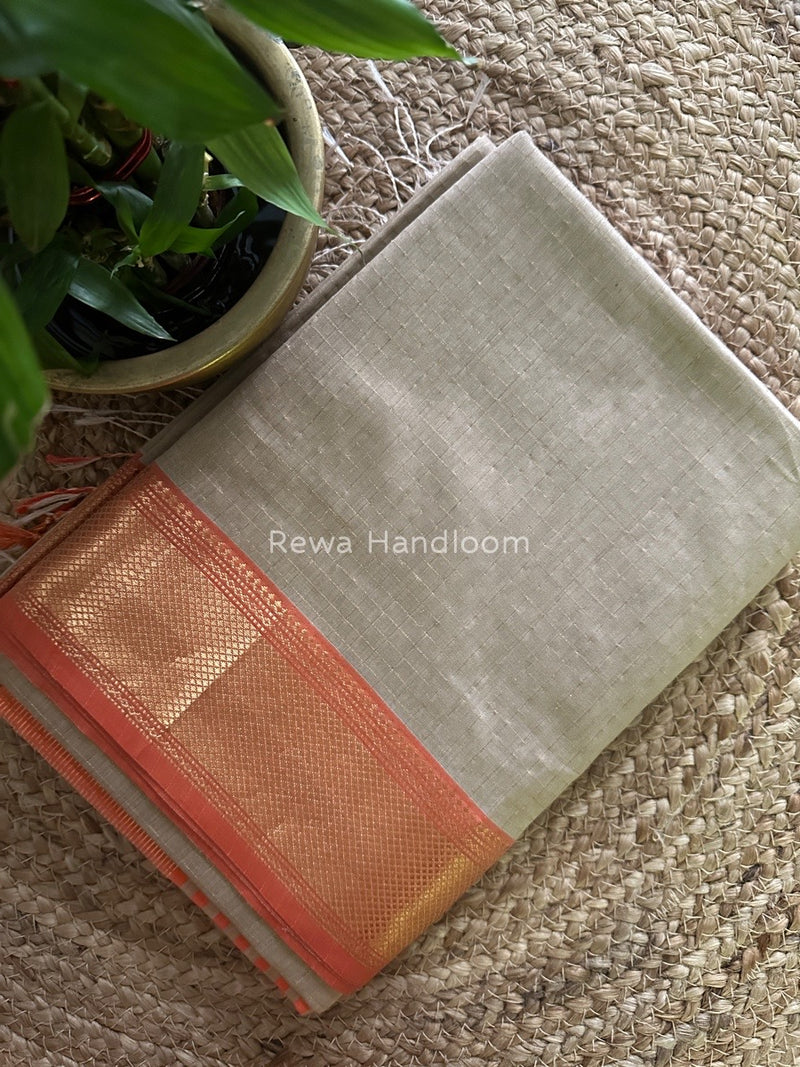 Maheshwari Beige Zari Checks Saree ZCHX164