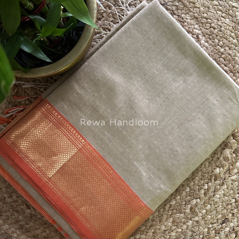 Maheshwari Beige Zari Checks Saree ZCHX164