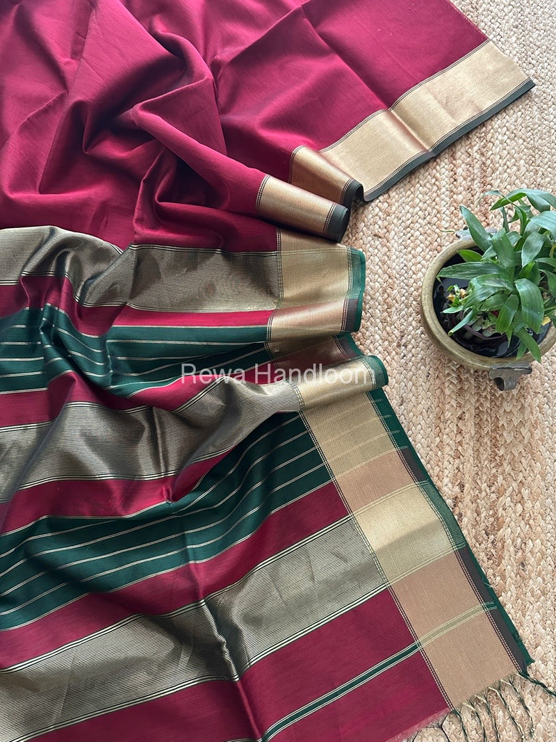 Exclusive Maheshwari Maroon Zari Border Saree EZ024