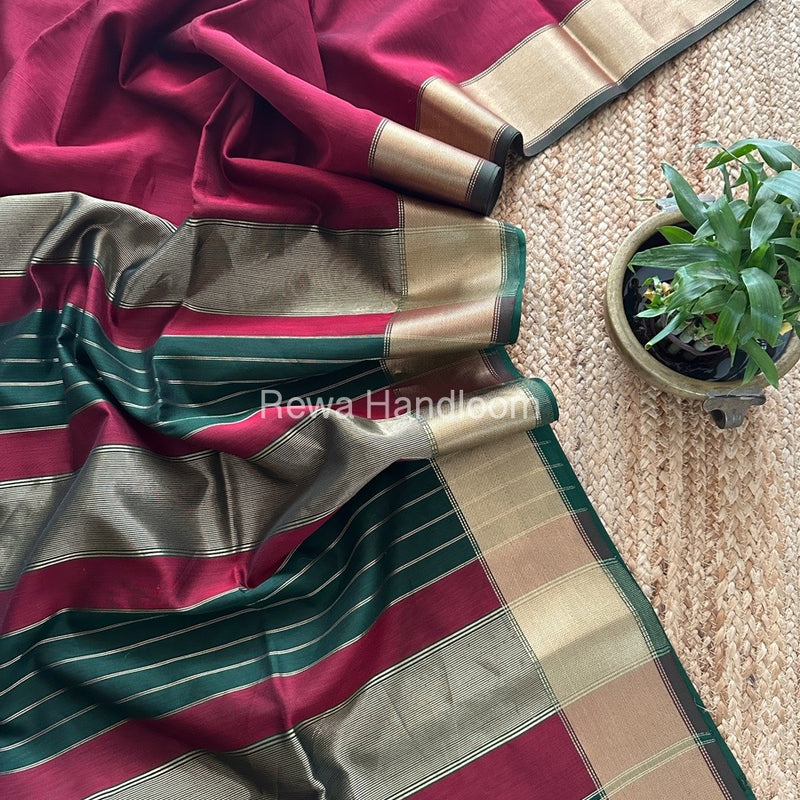 Exclusive Maheshwari Maroon Zari Border Saree EZ024