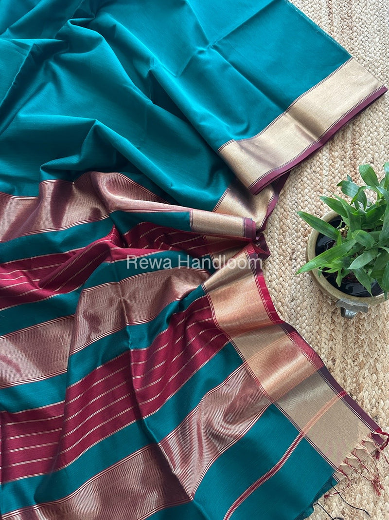 Exclusive Maheshwari Green Zari Border Saree EZ026