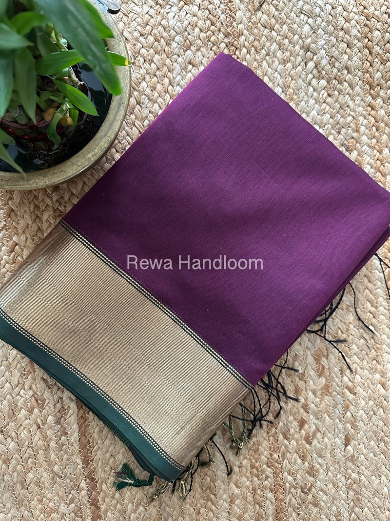 Exclusive Maheshwari Wine Zari Border Saree EZ022