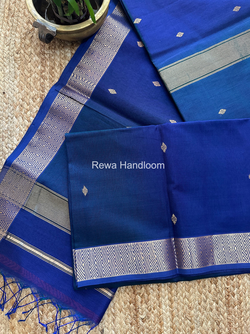 Maheshwari Blue Diamond Shaded Butti Saree DBSS012