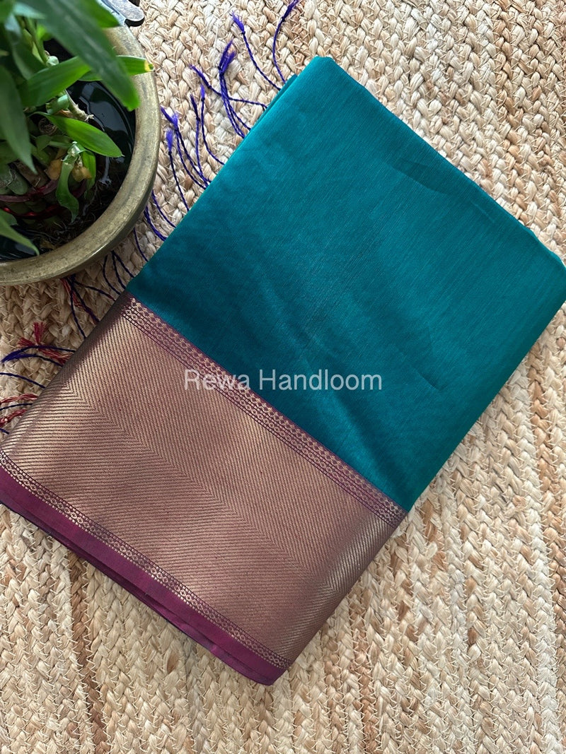 Exclusive Maheshwari Green Zari Border Saree EZ021