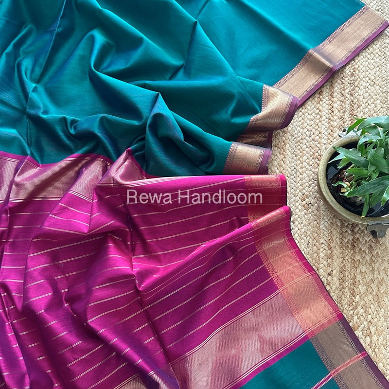 Exclusive Maheshwari Green Zari Border Saree EZ021