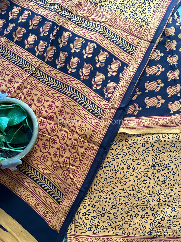Black-Yellow Bagh Print Cotton Suit-BCS59