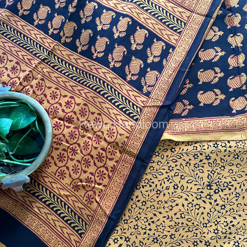 Black-Yellow Bagh Print Cotton Suit-BCS59