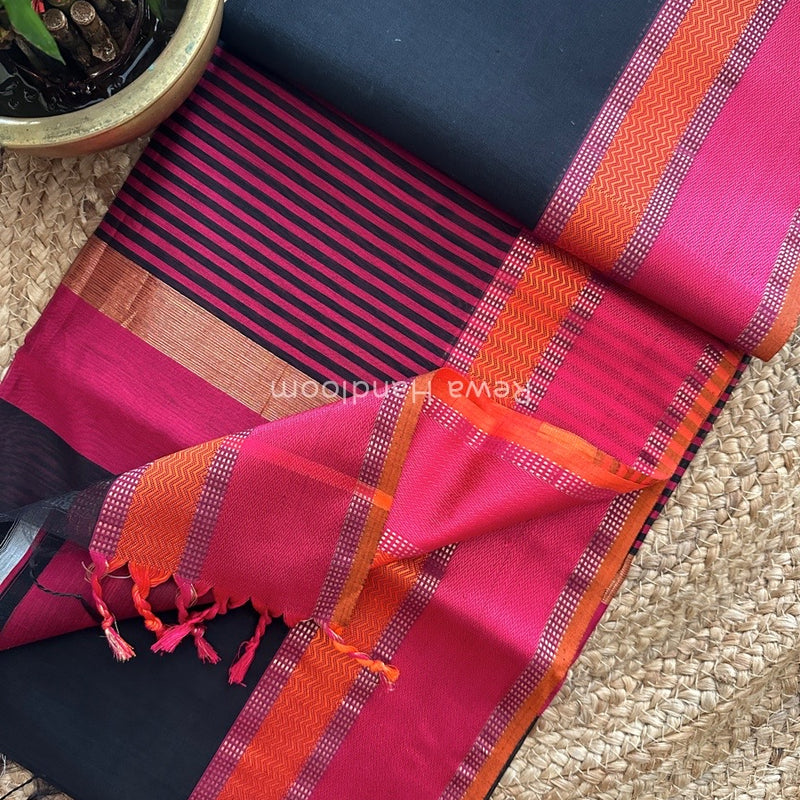 Maheshwari Black Ganga Jamuna Rewa Border Saree GJD070