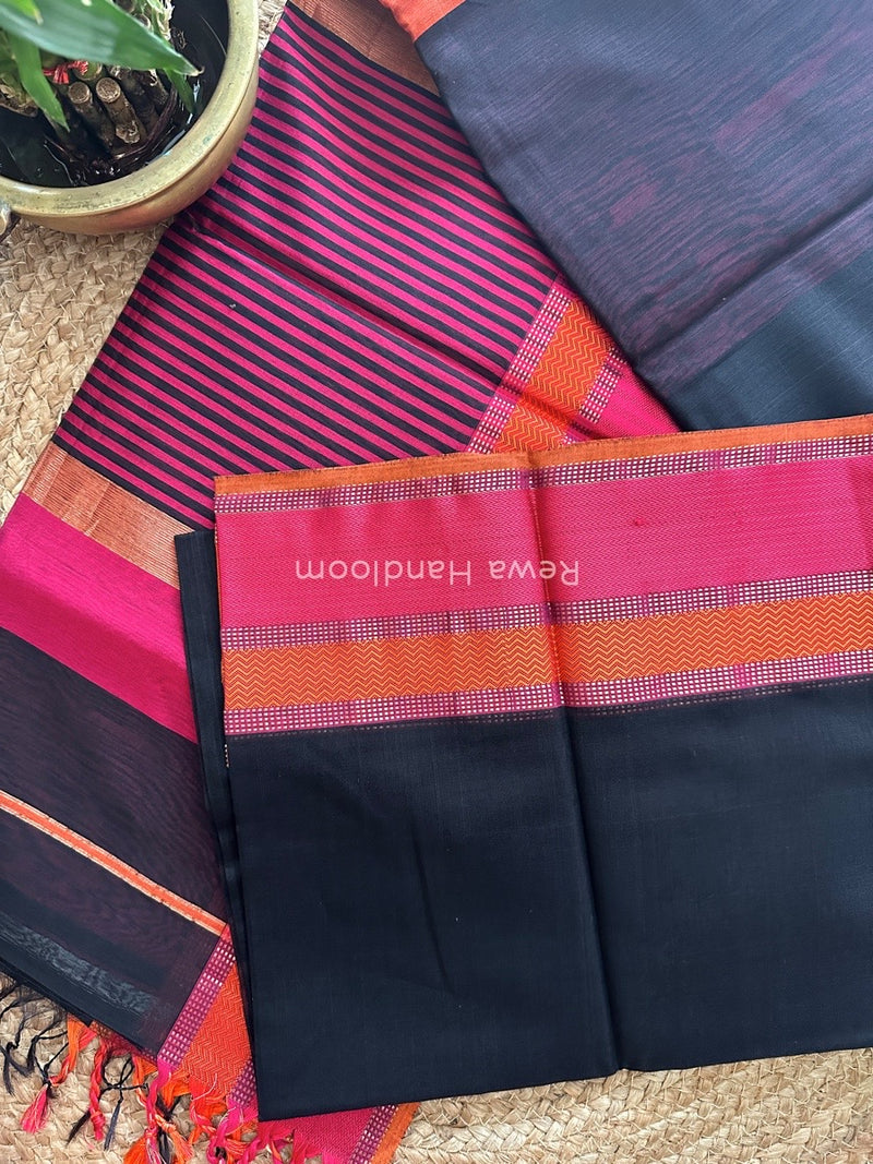 Maheshwari Black Ganga Jamuna Rewa Border Saree GJD070
