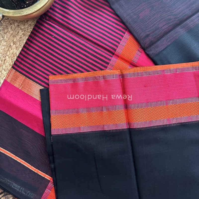 Maheshwari Black Ganga Jamuna Rewa Border Saree GJD070