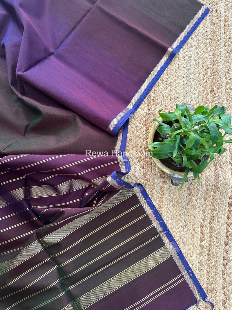 Maheshwari Wine Shaded Plain Saree PSS01