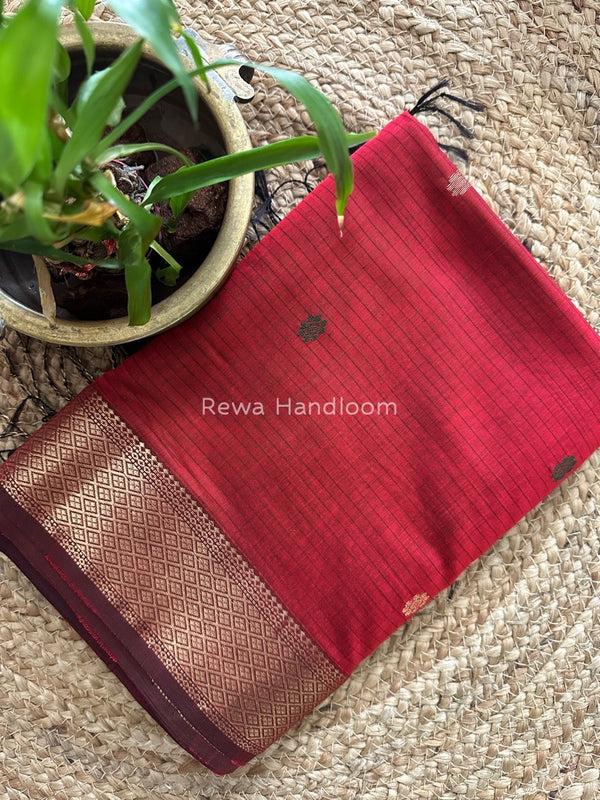 Maroon Butta Pallu Zari Border Saree ~ Maheshwari Saree BTPS027
