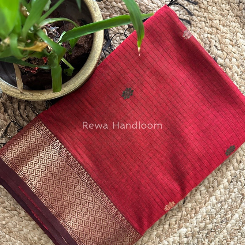 Maroon Butta Pallu Zari Border Saree ~ Maheshwari Saree BTPS027
